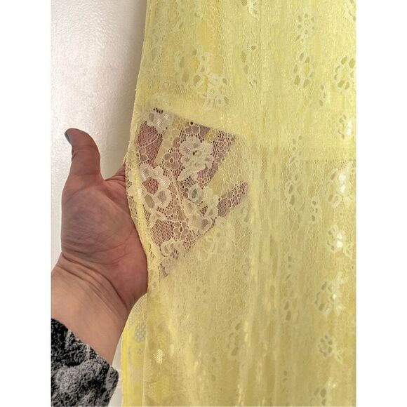 Open Edit Light Yellow long sleeve sheer lace maxi dress sz XS NWT - Picture 8 of 12